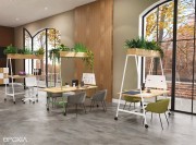 Stations de coworking Alto, avec bacs à plantes assortis aux bureaux (option)