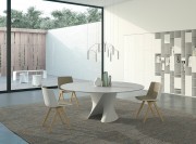 S Table, table ronde design, plateau marbre Carrara blanc