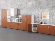 Armoires portes battantes Caramel, corps stratifié blanc