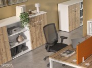 Armoires mi-hauteur Quietude, finition Timber et blanc