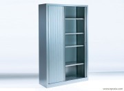 Armoire à rideaux finition aluminium avec rails rideaux intégrés dans le corps