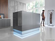 Banque de réception Linea, façade verre gris