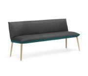 Banquette trio Soft tissu bicolore gris/turquoise pieds bois