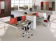 Bureau Bench Nouvelle Vague 4 postes, caisson vertical file