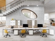 Bureau bench Italo 6 postes, avec écrans de séparation
