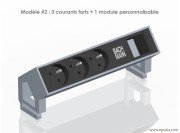 Boitier multiprises Desk 2 à fixer sur bureau, avec 3 courants forts + 1 module personnalisable