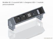 Bloc multiprises Desk2 : 2 courants forts + chargeurs USB + 1 module personnalisable
