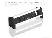Bloc multiprises : 2 courants forts + chargeurs USB + 1 module personnalisable