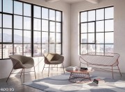 Canapé Bolina sans garnissage et fauteuils tapissés, esprit loft