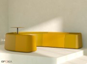 Banc modulaire Sarek composé de modules couleur Tundra et Olive avec tablette