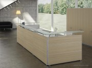 Banque d'accueil collection Hall finition chêne naturel avec dessus verre dépoli