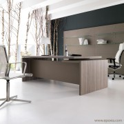Bureau Athos mélaminé Olmo Tortora avec voile de fond type cuir coloris Tortora