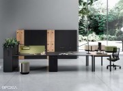 Bureau partagé 6 postes Gate, mélaminé noir, caissons hauts noirs