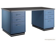 Bureau métal bleu Classic Line avec 2 caissons 3 tiroirs dont 1DS