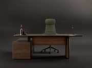 Bureau direction Eleva réglable en hauteur, avec voile de fond, placage chêne Tabac