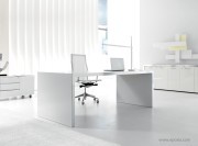 Bureau Wing plateau verre laqué blanc et pieds blanc laqué mate