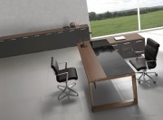 Bureau collection Arche verre et noyer avec desserte