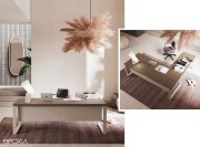 Bureau de direction avec voile de fond assorti au piètement coloris noisette et plateau Makassar