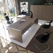 Bureau collection Athos mélaminé Olmo Tortora et rangement semi-hauts type cuir