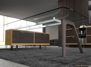 Détail desserte laquée au choix pour bureau direction Rail verre