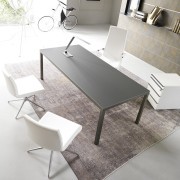 Mobilier de bureau directionnel Fly Glamour verre anti-traces graphite, pietement Olive brun