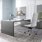 Bureau direction Wing Glamour, plateau Calacatta, pieds  laque metallisé Etain