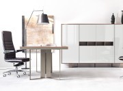 Bureau de direction Lloyd avec armoire façade laque brillante blanche
