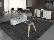 Bureau verre sur desserte porteuse collection Rail