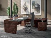 Bureau de direction X10 Ebène avec retour sur caisson porteur 4 tiroirs