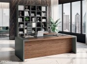 Bureau de direction e10, voile de fond toute hauteur, pieds laque vert sauge