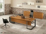 Bureau direction Archimede Noyer Canaletto, avec desserte porteuse mélaminé Ardoise, piètement Ardoise