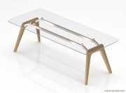 Bureau de direction verre Rail, détail des traverses avec insert bois