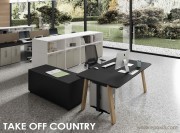 Bureau Take Off Country, plateau mélaminé noir, piètement bois
