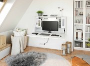 Bureau mural Mini Office en version ouverte, coloris blanc