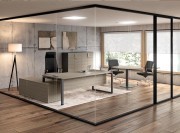 Bureau Direction Atreo sur desserte porteuse, table ronde assortie