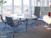 Bureau ovale réglable en hauteur plateau mélaminé blanc