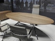 Bureau ovale No Table réglable en hauteur plateau noyer