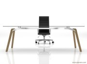 Bureau de direction haut de gamme Rail, verre et pietement bois