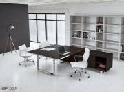 Bureau de direction Archimède, large plateau chêne foncé avec chant inox