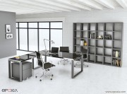 Bureau verre Archimède avec cadre inox poli