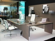 Bureau verre teinté tortora, piétement et retour Primofiore Tortora (type cuir)