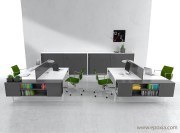 Bureaux bench Ibis et rangements individuels suspendus