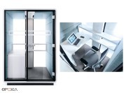 Cabine de travail acoustique HushWork avec bureau fixe.