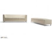 Canapé et banc 3 places GoBeyond, finition cuir crème