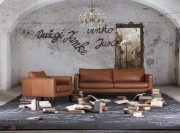 Canapé et fauteuil Elegance en cuir, 4 pieds bois