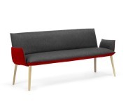 Canapé 3 places Soft tissu bicolore rouge et pieds bois