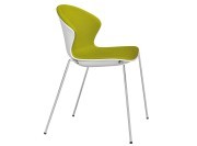 Chaise empilable Arome 4 pieds métal, coque polypropylène blanche tapissé tissu Bondaï vert