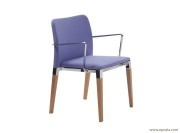 Chaise avec accoudoirs Zenith, pieds bois, accoudoirs chromés