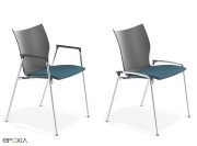 Chaises Lynx 3, coque polypro, assise tissu ave et sans accoudoirs.