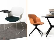 Chaise de conférence avec tablette et en version visiteur tapissée cuir Clop par Diemme
